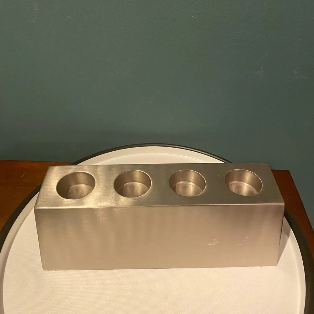 Pottery Barn Silver 4 Candle Tealight Holder Modern Centerpiece